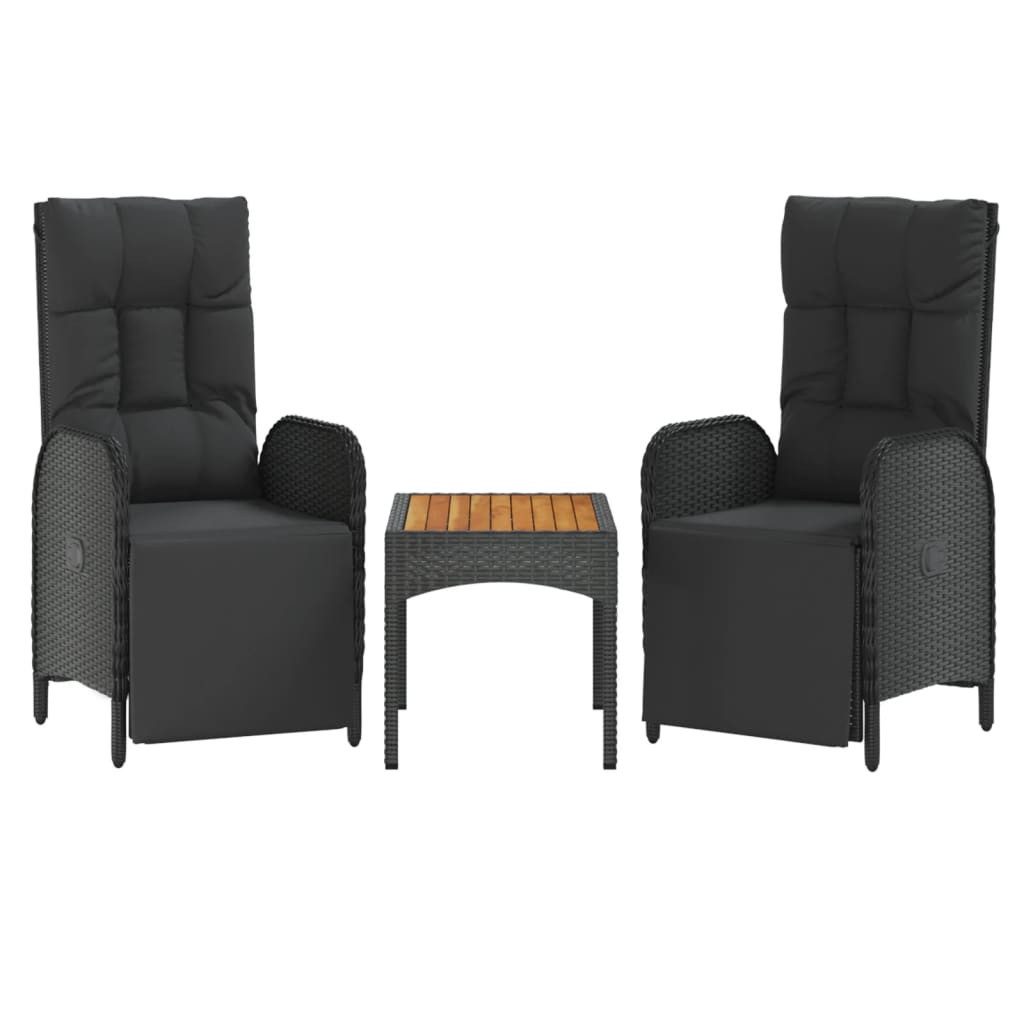 vidaXL Gartenstuhl, Garten-Relaxstühle 2 Stk. mit Tisch Schwarz Poly Rattan