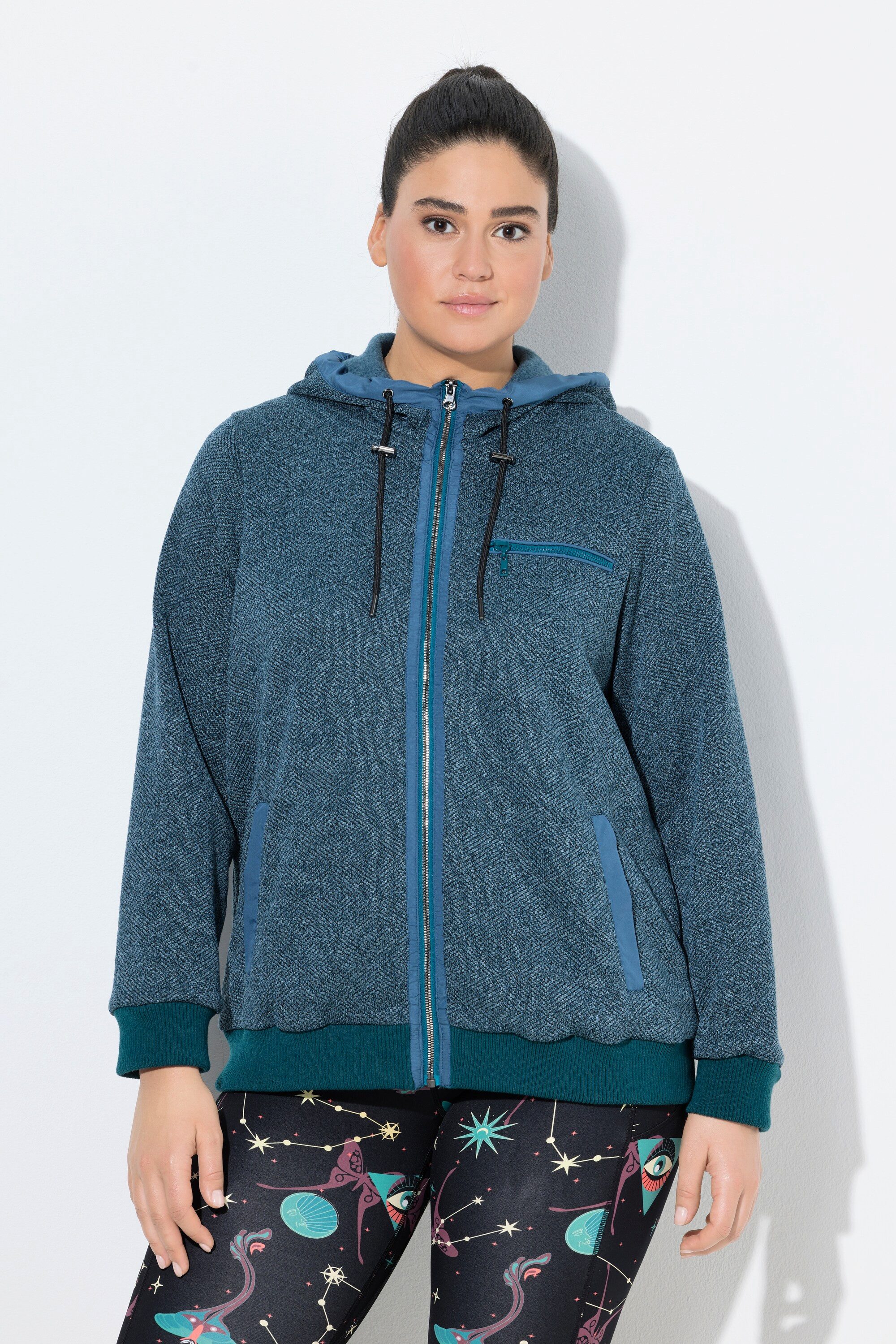 Ulla Popken Sweatjacke Strickfleece-Jacke grafisches Muster günstig online kaufen