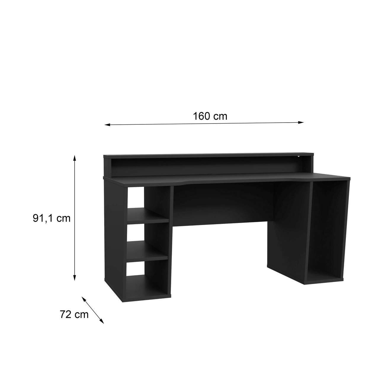 für zweiter Forte Möbel Tisch TEZAUR Forte Gaming Ebene Monitore Gamingtisch mit von Schwarz 1