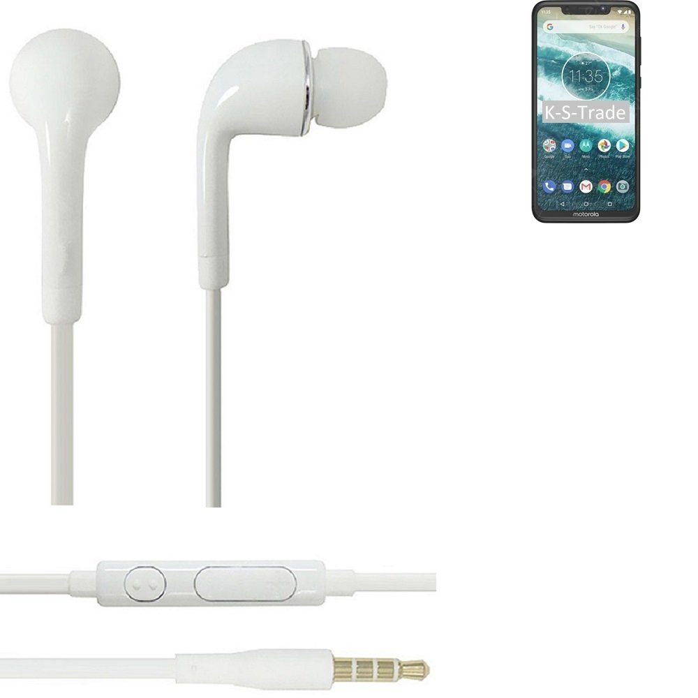 K-S-Trade für Motorola One Power In-Ear-Kopfhörer (Kopfhörer Headset mit Mikrofon u Lautstärkeregler weiß 3,5mm)