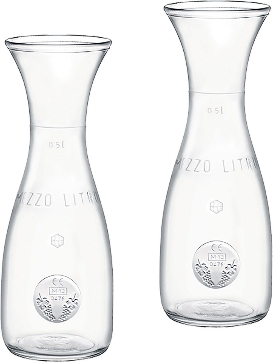 Emilja Karaffe Wasser/ Wein/Saftkaraffe Glaskaraffe Misura 0,5L geeicht-2 Stück, (2 Stück), geeicht bei 0,5L