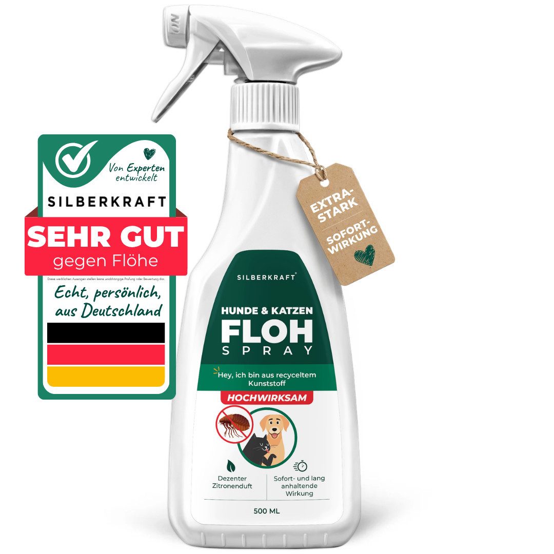 Silberkraft Insektenspray Silberkraft Flohspray für Hunde und Katzen - Anti-Floh-Spray, 500 ml, Flöhe aus dem Fell fernhalten, Made in Germany, 1-St., Repellent mit starker Wirkung, Anwendung bei akutem Befall, Repellent mit starker Wirkung, Anwendung bei akutem Befall