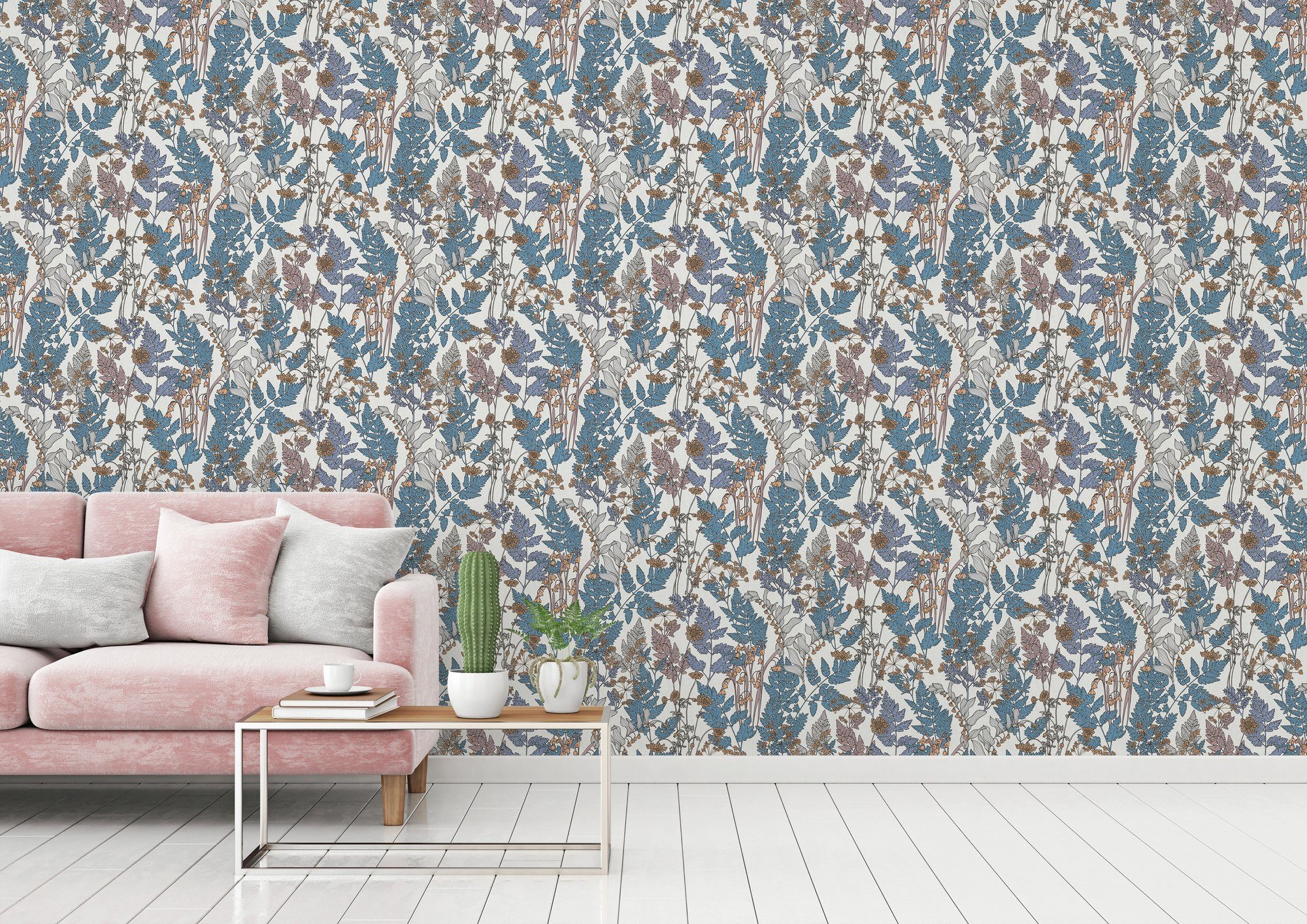 floral, botanisch, Vliestapete Tapete glatt, Blumen Architects Impression, blau/creme/beige Floral Paper