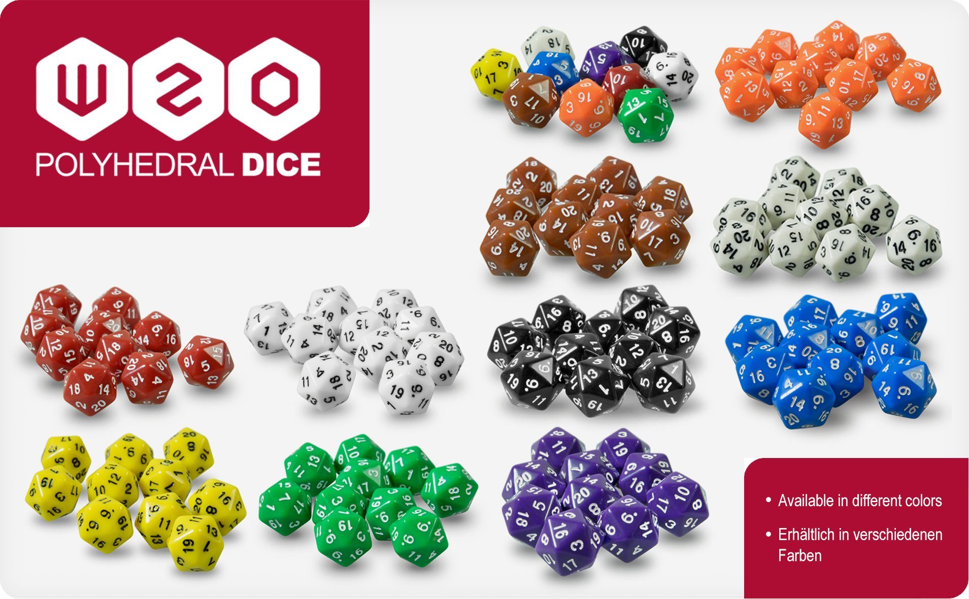 SHIBBY Spielesammlung Acryl-Würfelset 10x D20, ca. 2,2 cm, für D&D & Pen&Paper Spiele