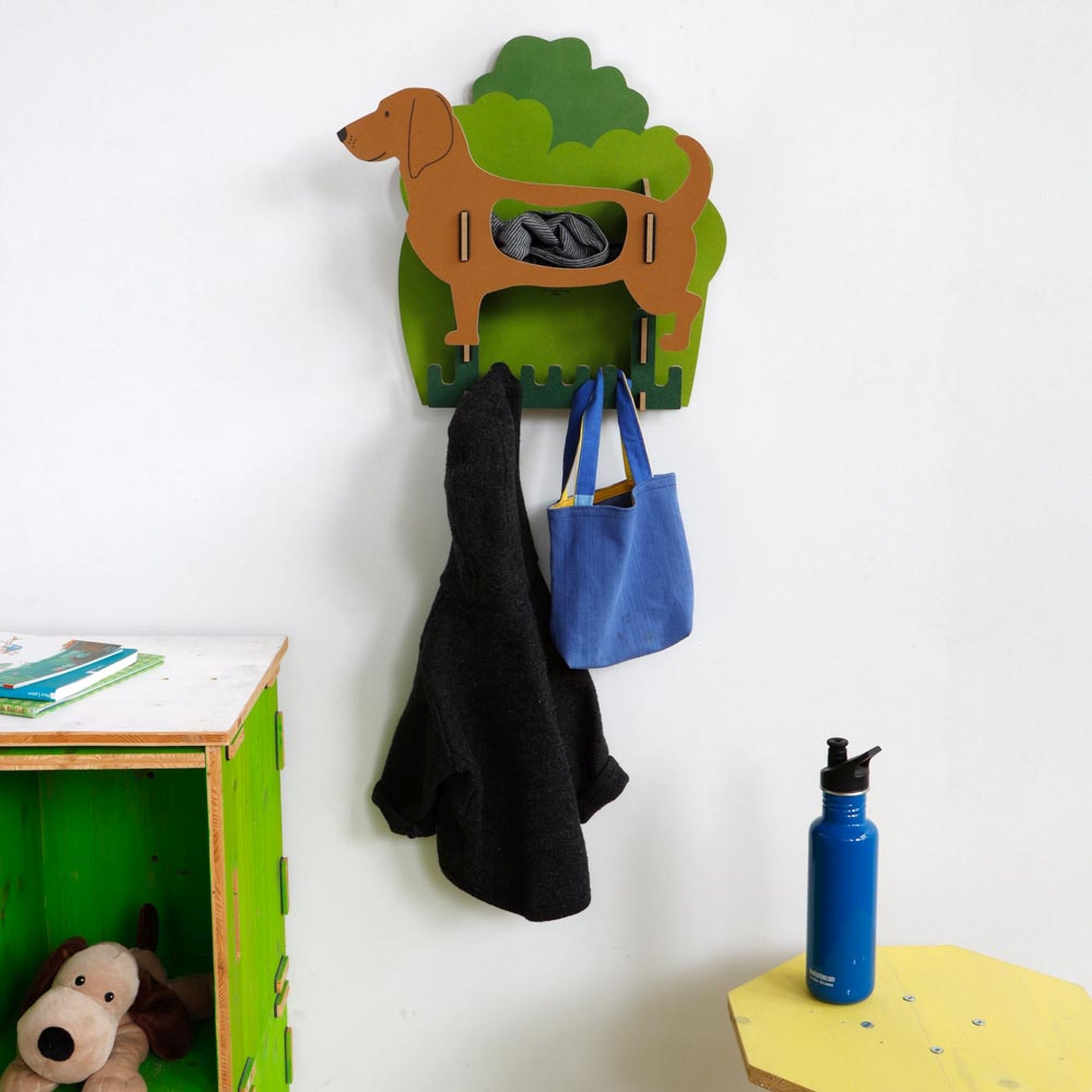 WERKHAUS® Garderobe Werkhaus - Garderobe Wandhaken Wandregal "Hund Dackel" Hundegarderobe