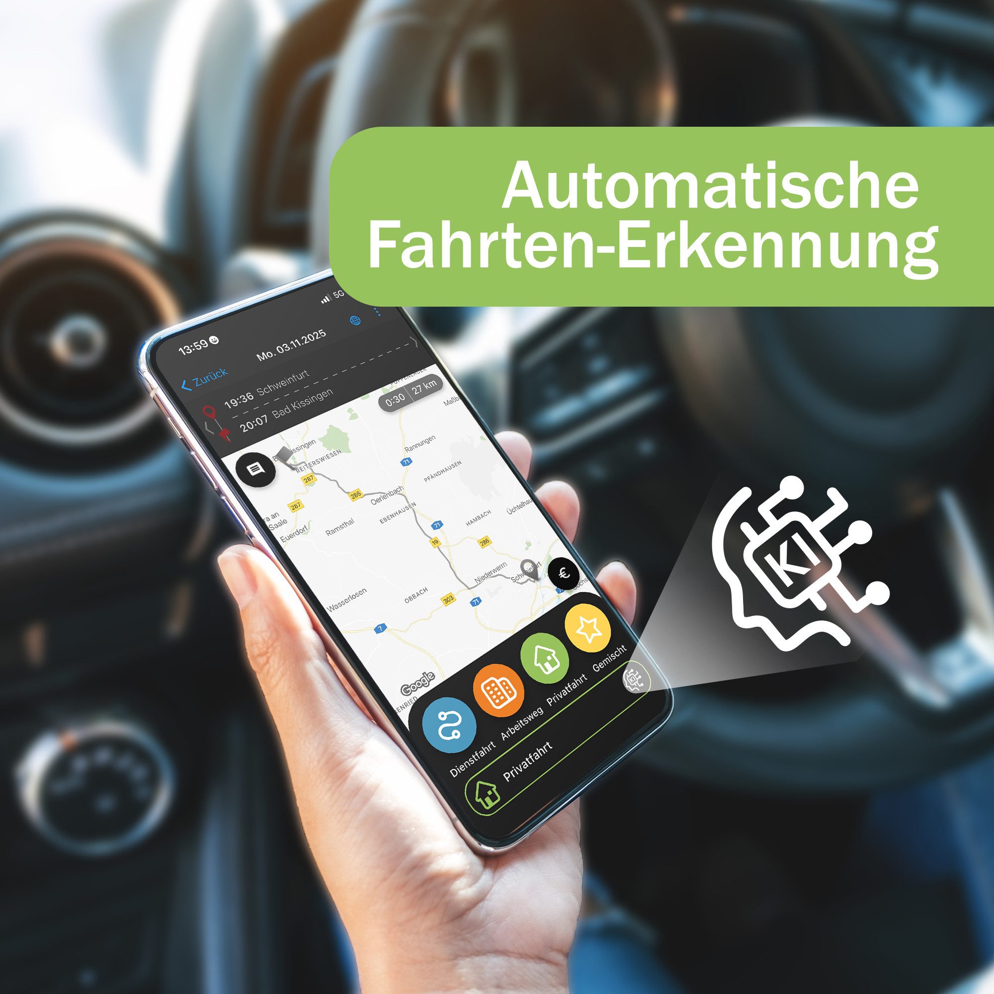 GPSauge jammer.net GPS-System (Finanzamtkonformes digitales Fahrtenbuch mit OBD2-Stecker & App)