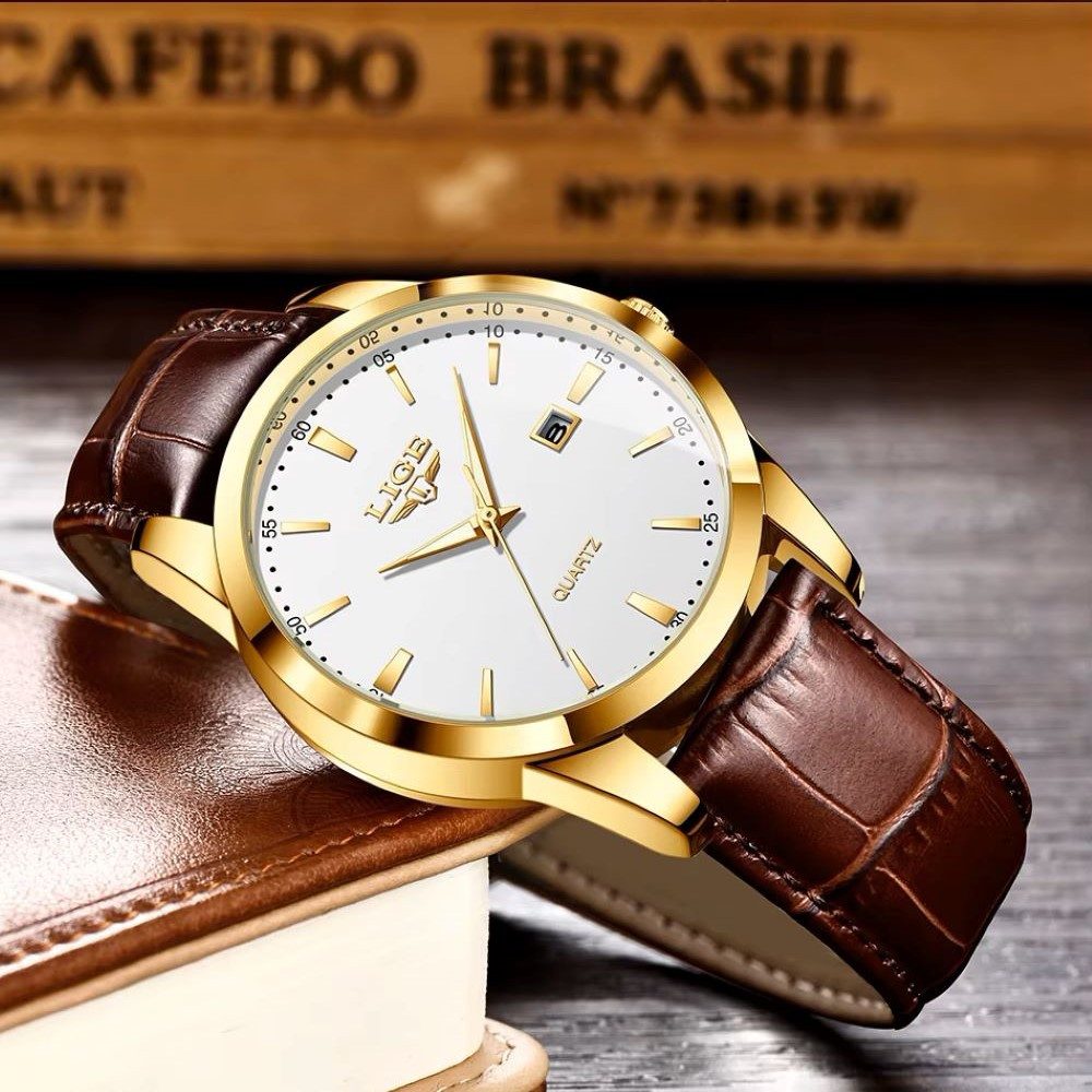 Tidy Quarzuhr Lige 89143 Herrenuhr Quarz Zifferblatt Weiß Lederarmband 89143