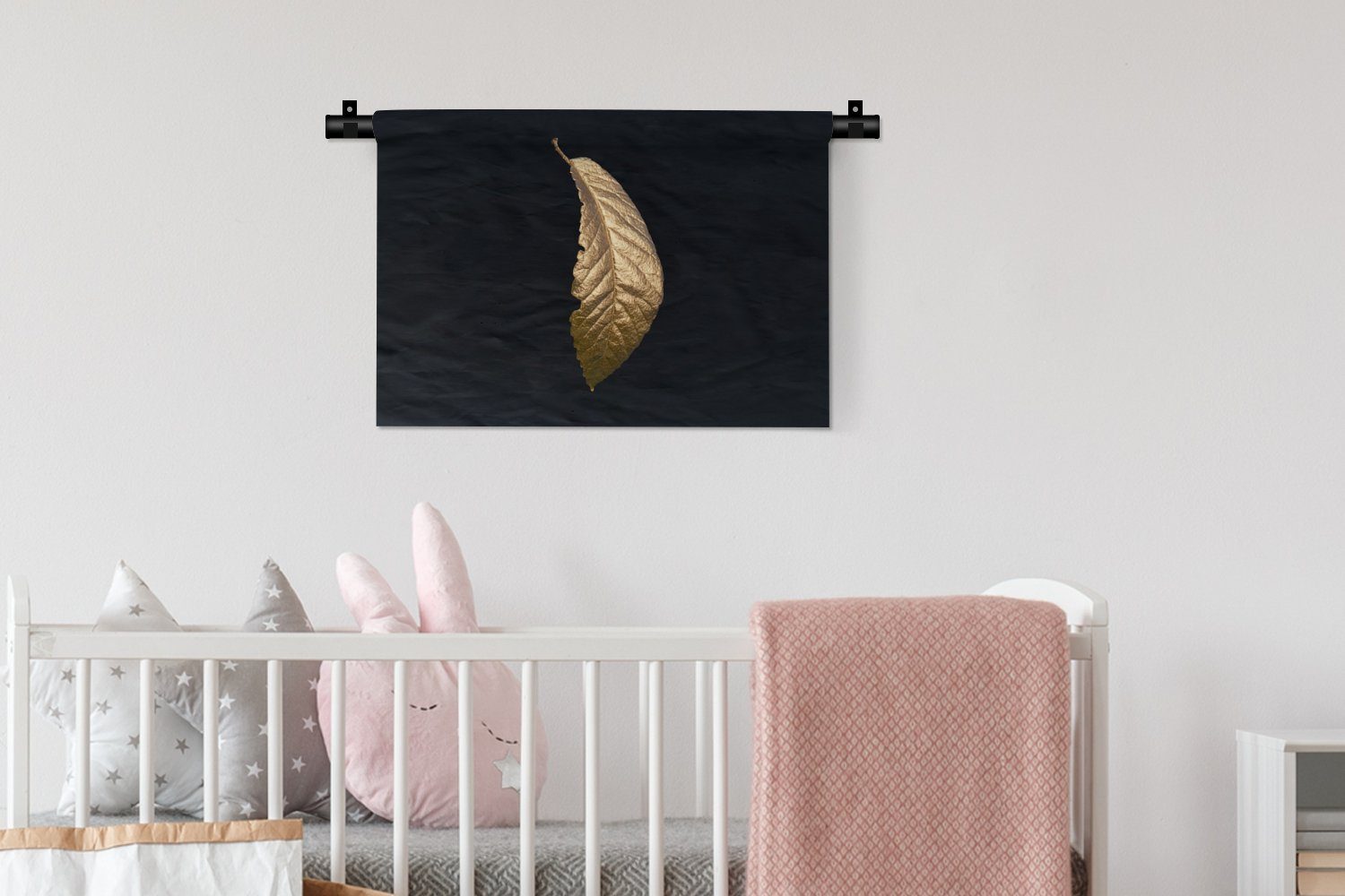 - - Wanddeko - Kleid, Wandbehang, Schlafzimmer, Wanddekoobjekt MuchoWow Schwarz Gold Wohnzimmer, Blätter - für Luxus Kinderzimmer Natur,