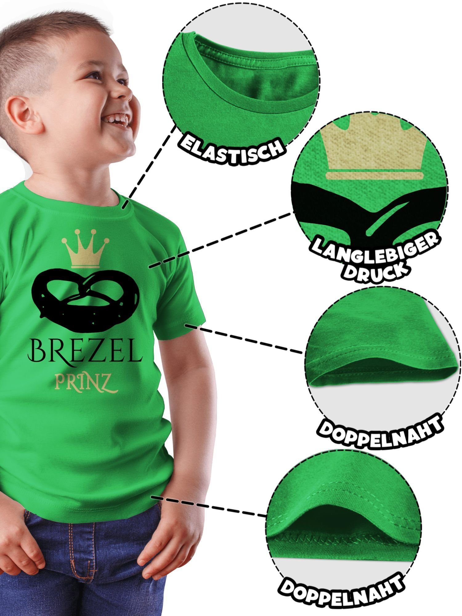 3 Oktoberfest Outfit Prinz Shirtracer Brezel Grün Mode T-Shirt für Kinder