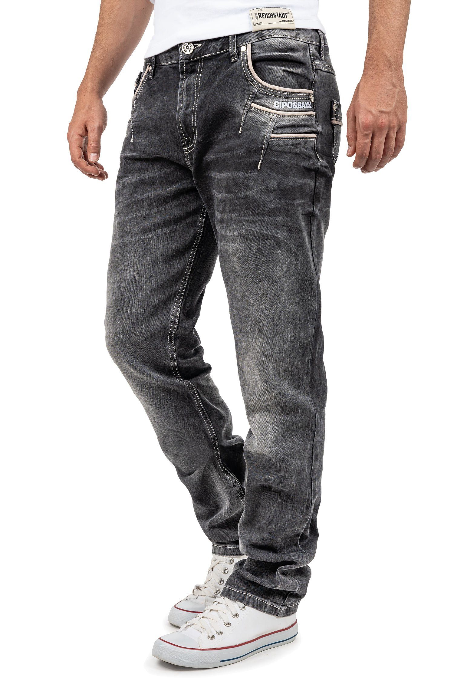 Cipo & Baxx Regular-fit-Jeans Herren Straight Fit Hose Stonewashed BA-CD719 (1-tlg) mit Lässiger Stonewashed Waschung