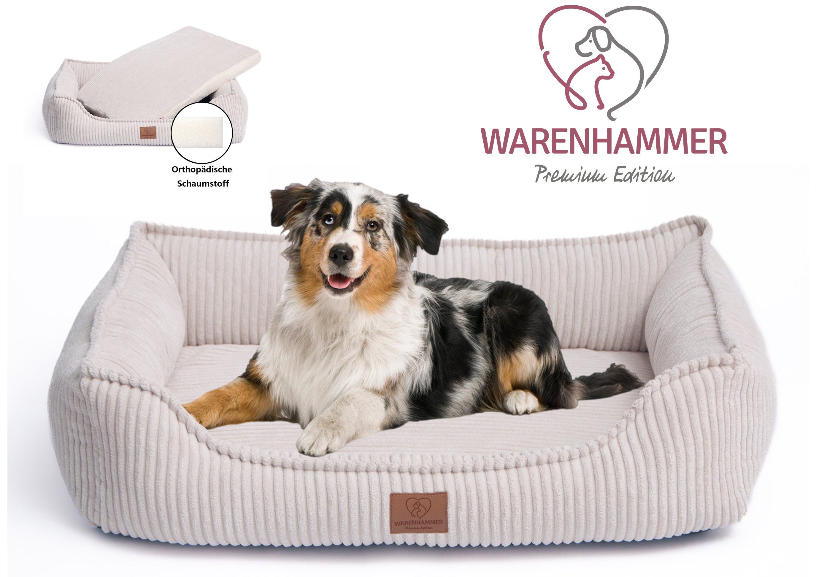 Warenhammer Hundekorb Orthopädisches Premium Hundebett, flauschig weich, abnehmbar/waschbar, Cord, wärmender Cord Bezug / herausnehmbare Innenmatratze