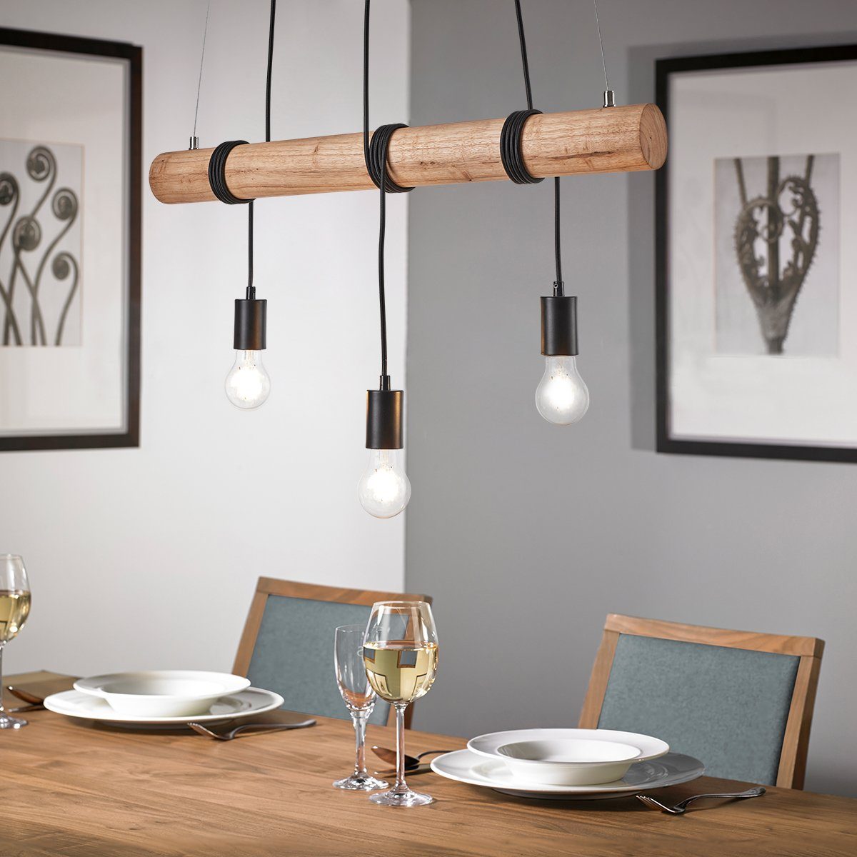 MeLiTec LED Pendelleuchte Holz DP25, LED wechselbar, inkl Leuchtmittel, warmweiß, Holz-Pendelleuchte DP25