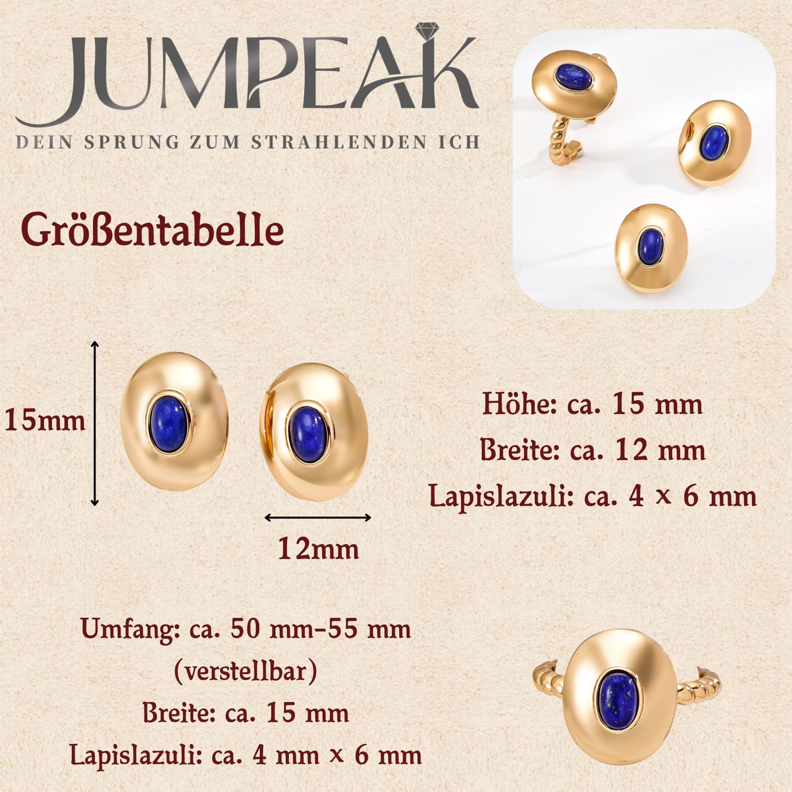 Jumpeak Schmuckset ohrringe silber925,lapislazuliohrringe,ringsilber925damen,18kvergoldet (Ring und Ohrringe im Set(mit Schachtel), lapislazuli ring,ohrringe mädchen,damen geschenk,schwester geschenk