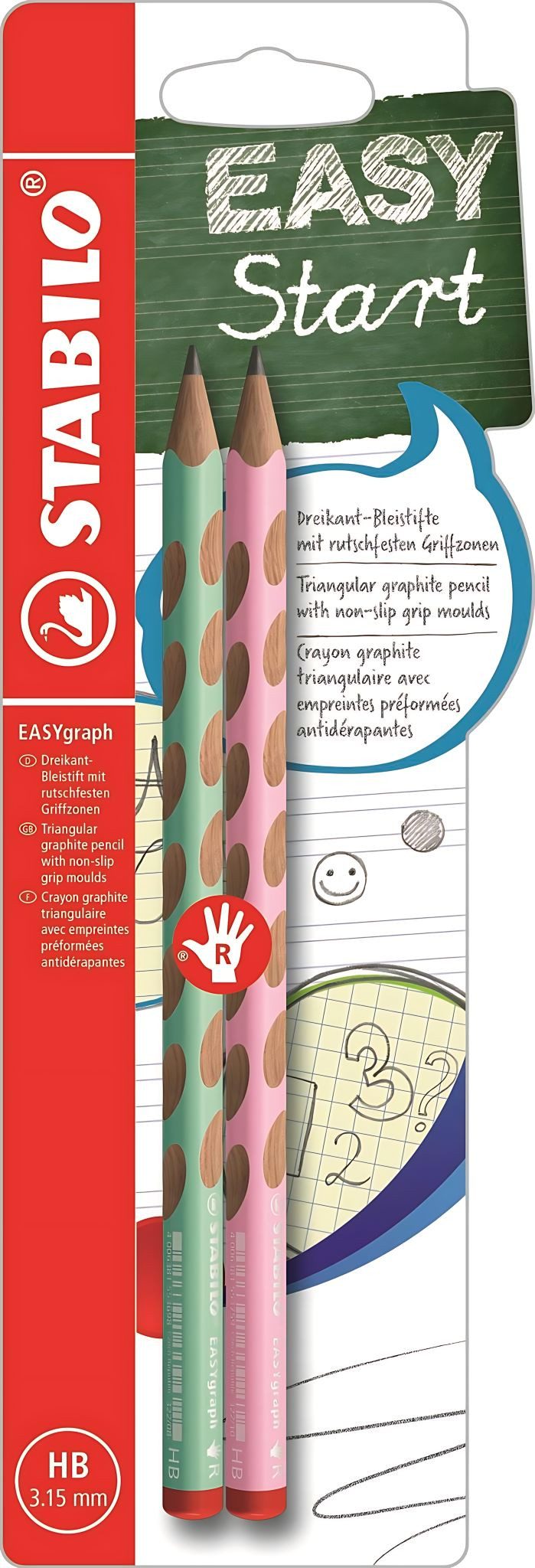 STABILO Bleistift STABILO EASYgraph R Pastel HB 2er Blister pastellgrün pastellrosa