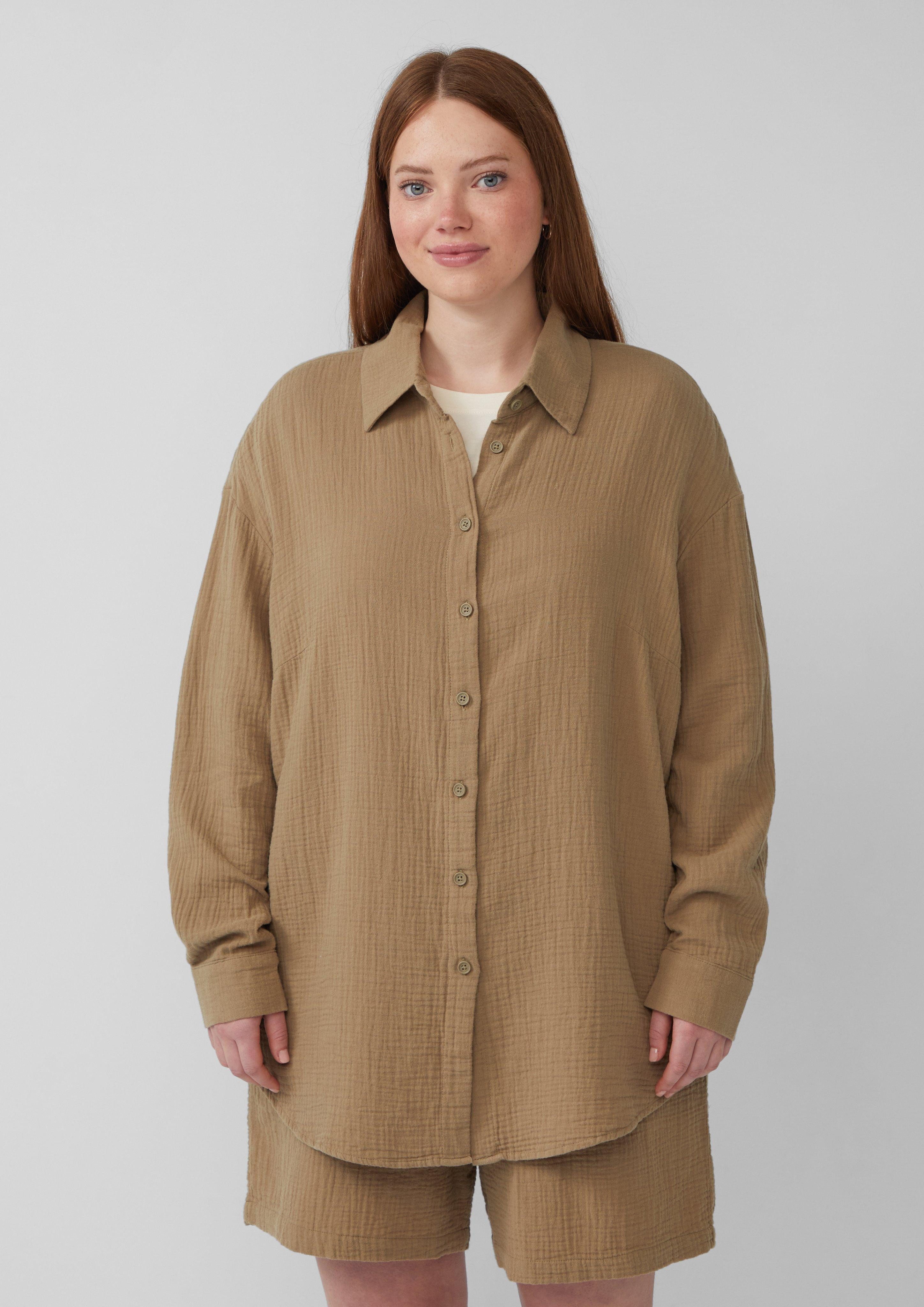 Langarmbluse Hemdbluse aus Musselin im Oversize-Schnitt