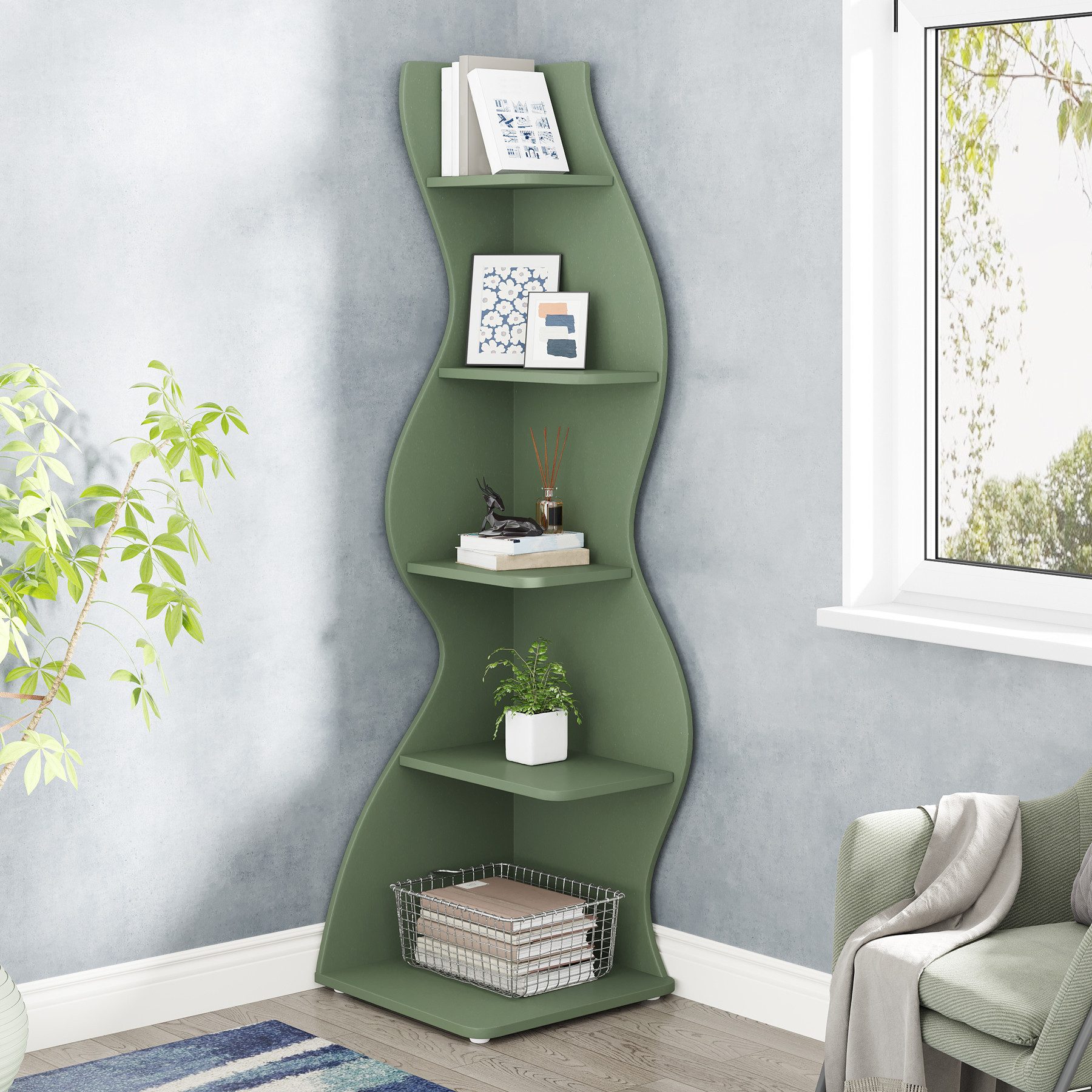 Tribesigns Eckregal 5-stöckiges Wand-Eck-Bücherregal, Ecke Bücherregal günstig online kaufen
