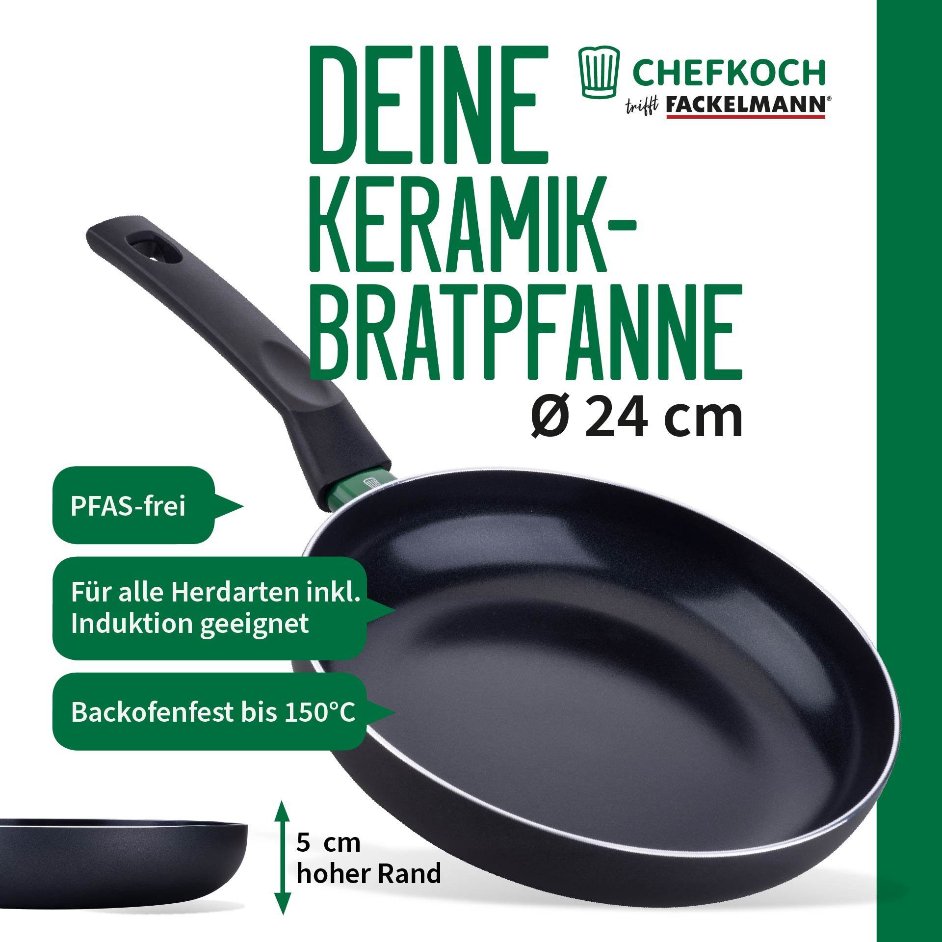Chefkoch trifft Fackelmann Bratpfanne Bratpfanne, Keramikpfanne, Antihaftpfanne, Aluminium-Pfanne