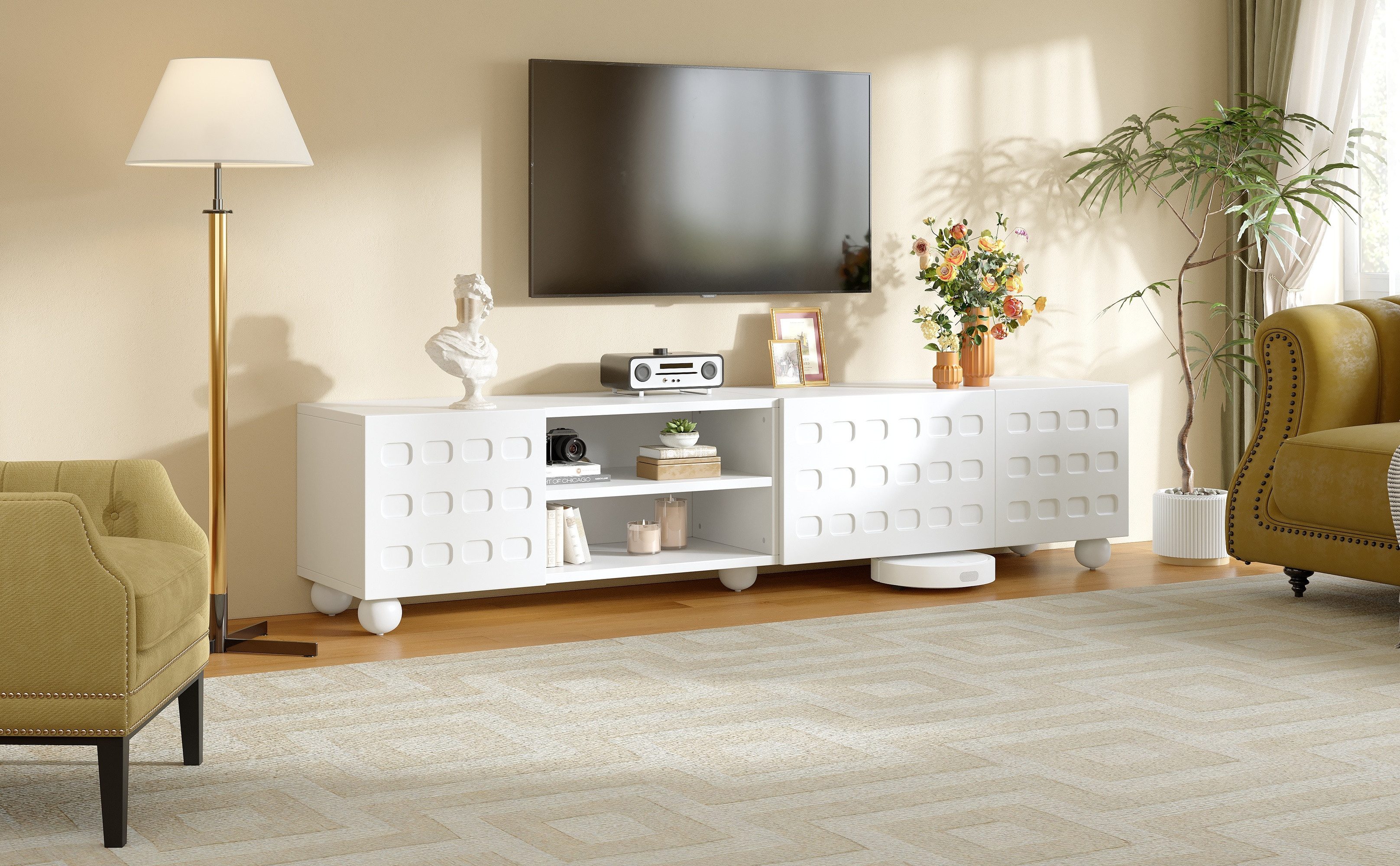 TV-Ständer 3-türigerWohnzimmerschrank, Schranktüren mit aufgedrucktem Design