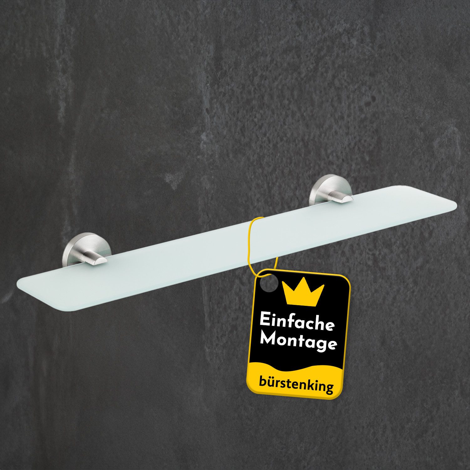 Bürstenking Duschablage Glasablage 52 cm – satiniertes Glas, Glasregal Badezimmer, Serie 190, Set, Langlebig, rostfrei, leicht, platzsparend