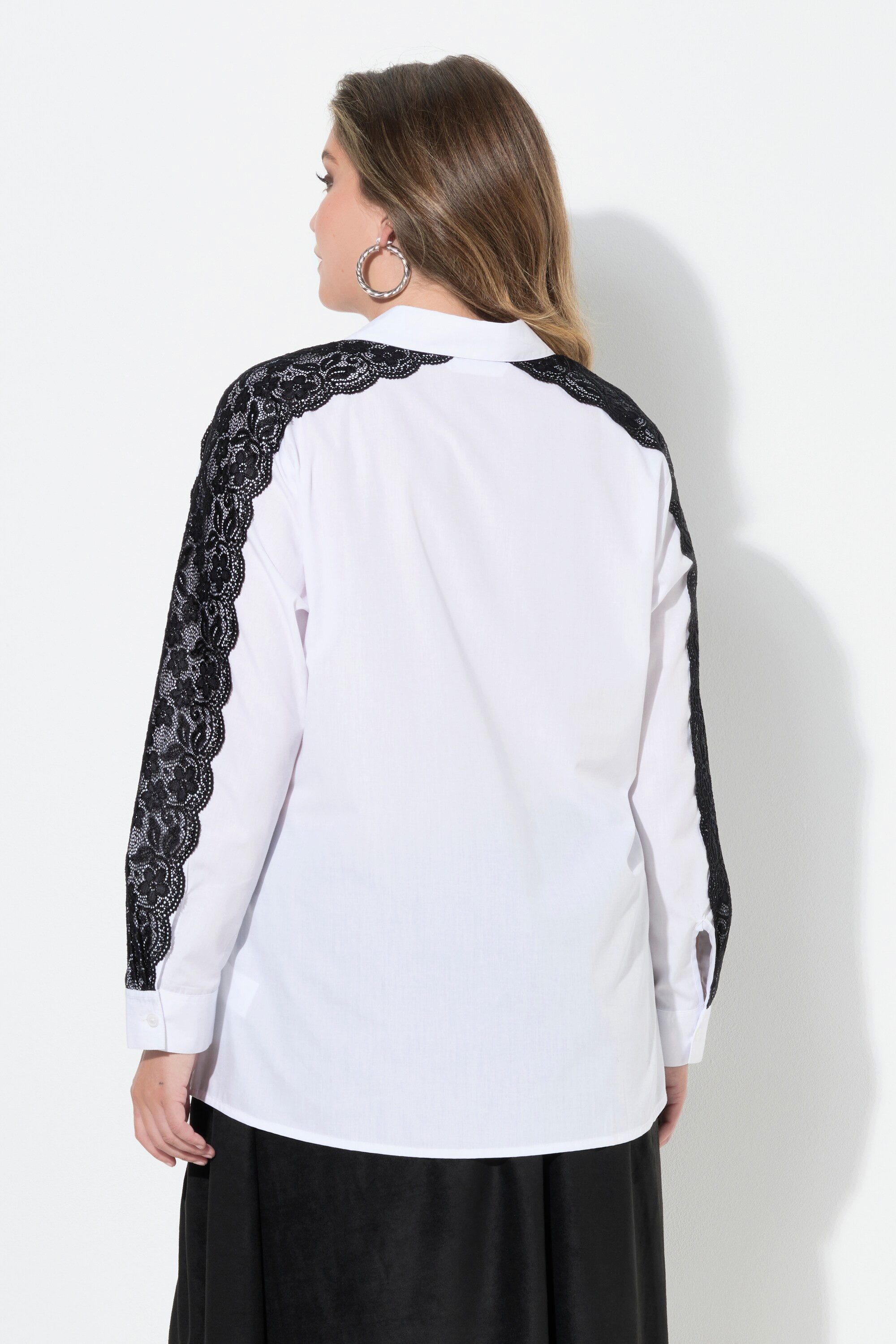 MIAMODA Longbluse Bluse A-Linie Spitze auf Schultern und Langarm