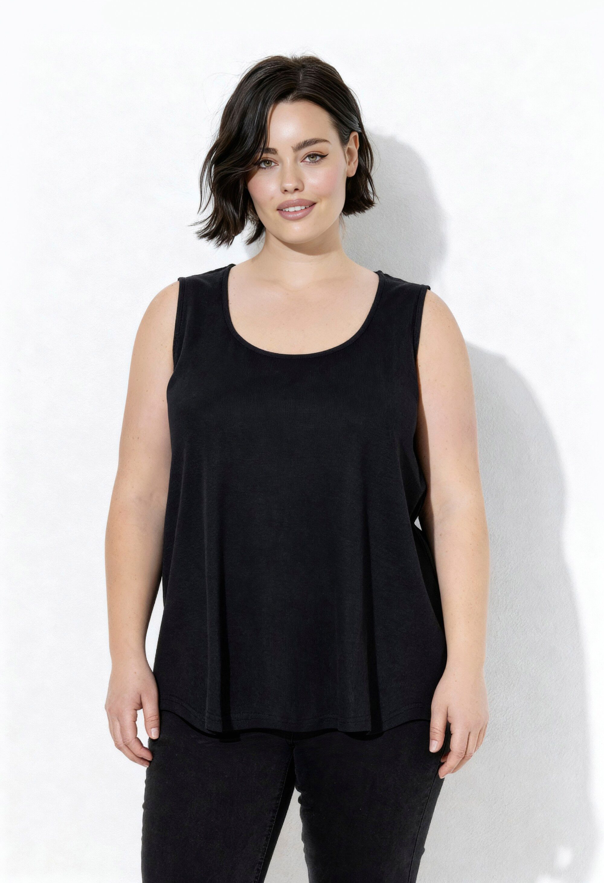 Ulla Popken Longshirt Top Rippjersey A-Linie Rundhals ärmellos