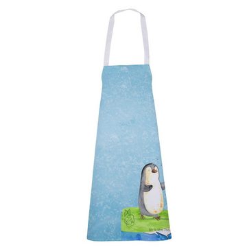 Mr. & Mrs. Panda Kochschürze Pinguin Surfer - Eisblau - Geschenk, Wellen reiten, Portugal, Latzsch, (1-tlg), Mit süßen Motiven