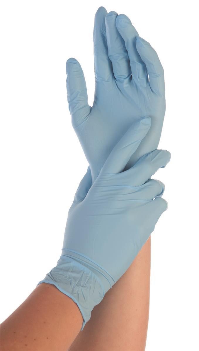 HYGOSTAR Baumwollhandschuhe 10x Hygostar 2605 Nitrilhandschuhe Control blau Gr. 8/M gepudert