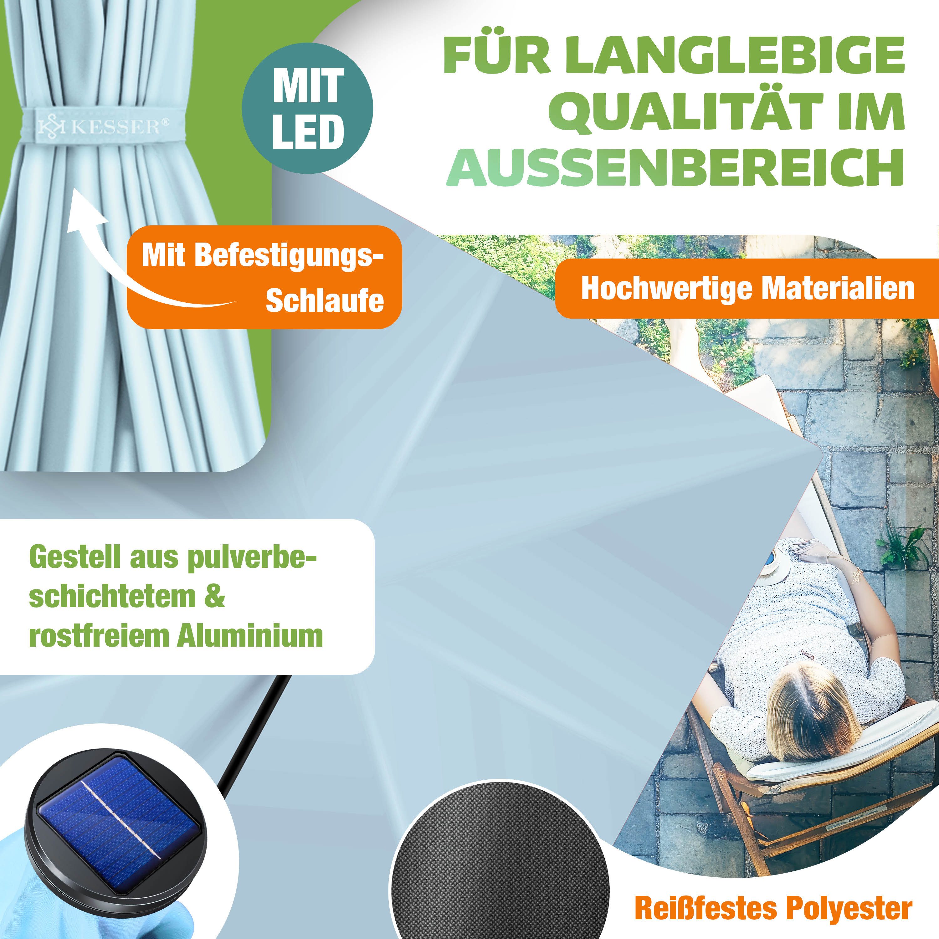 KESSER Ampelschirm, Ø350cm Sonnenschirm inkl. Abdeckung & Wind- & wetterfest
