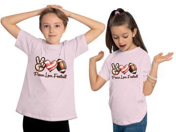 MyDesign24 T-Shirt Kinder Print Shirt Peace, Love and American Football print Bedrucktes Jungen und Mädchen American Football T-Shirt, i508