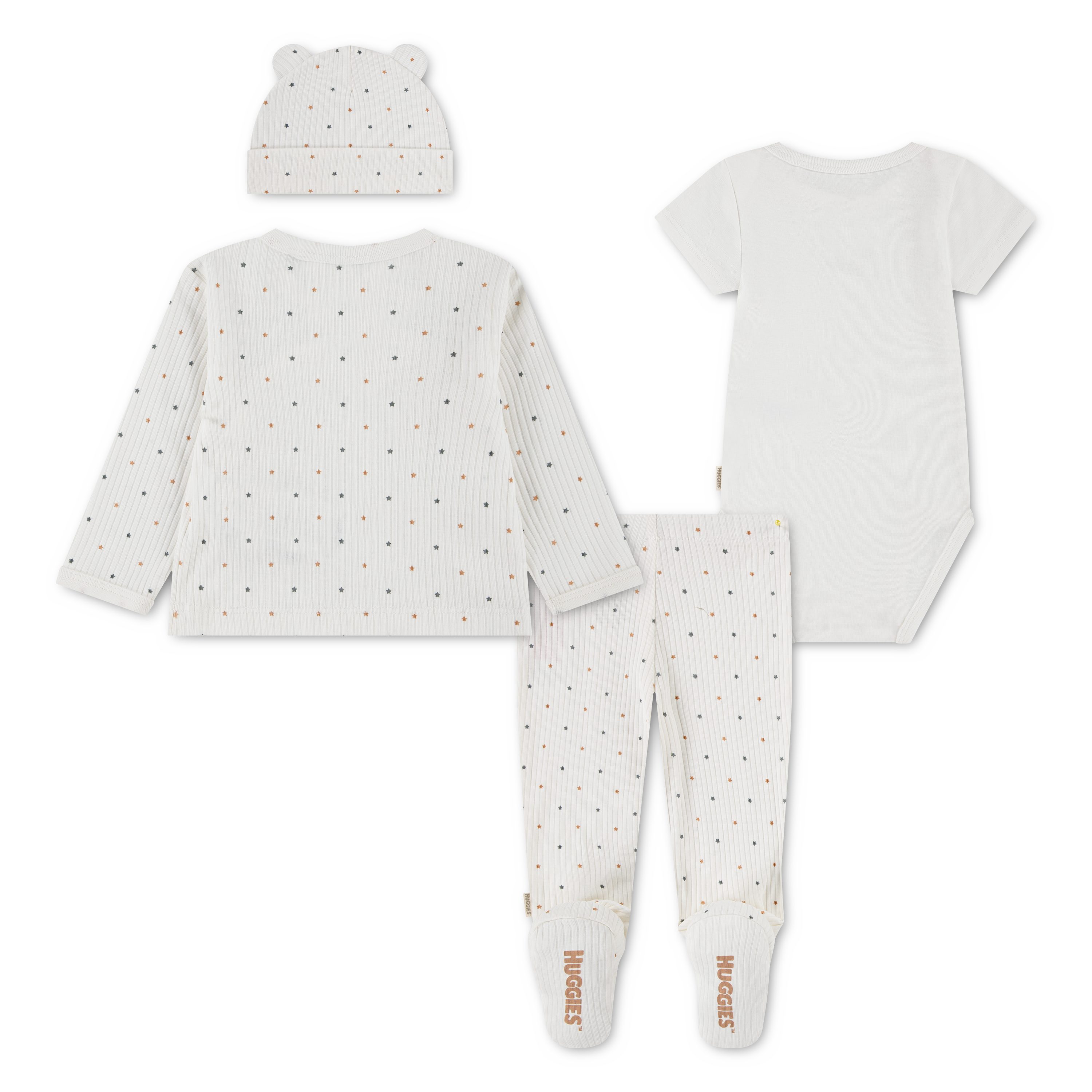 HUGGIES babywear Shirt, Hose, Jacke & Mütze HUGN 4PC SET (Set, 4-tlg., 4 Teile) Mütze-Jäckchen-Body-Hose mit Fuss - Alloverprint