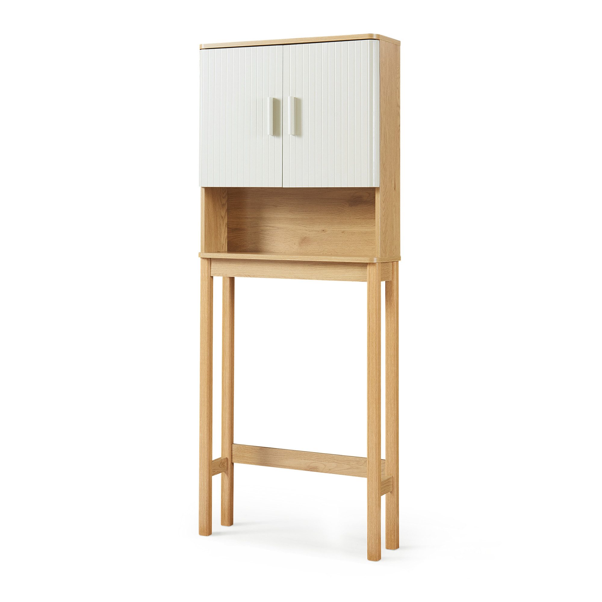en.casa Badregal, »Ferrersp« 160x63x20 cm 2 Türen Holzgestell Eicheoptik/Sandfarben
