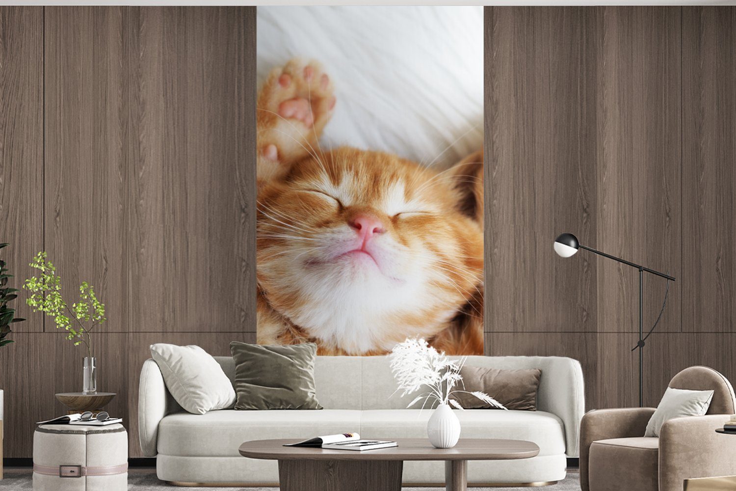 MuchoWow Fototapete Katze - Rot - Kätzchen, Fototapete Haustiere Wohnzimmer für Matt, - Vliestapete bedruckt, (2 Küche, St), Schlafzimmer