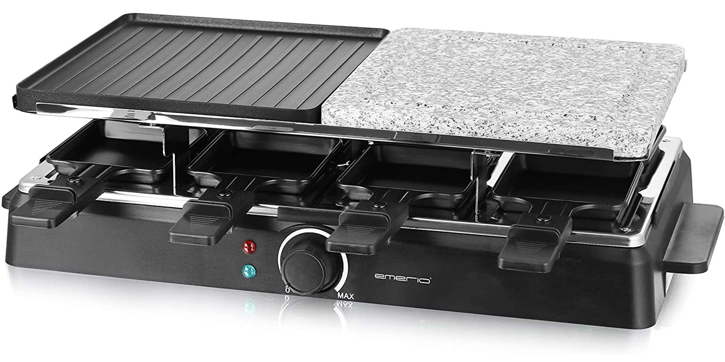 Emerio Raclette RG-126708 Raclette-Grill Heißer Stein für bis zu 8 Personen, 8 Raclettepfännchen, 1400 W
