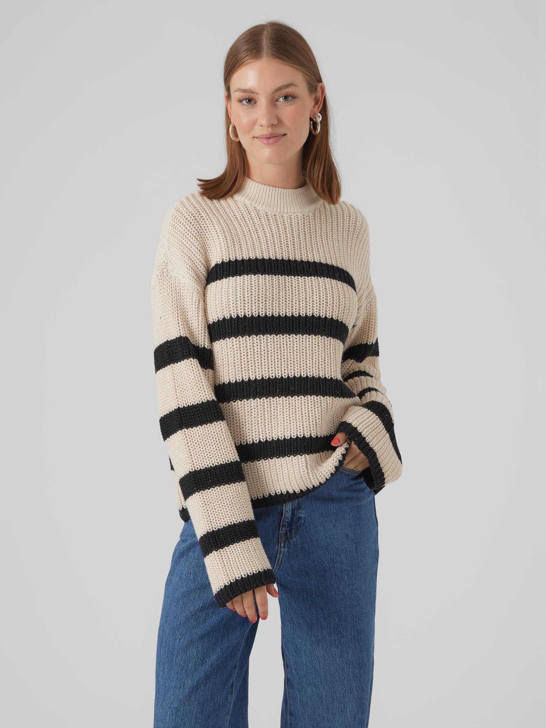 PULLOVER GA LS HIGHNECK Stripes:BLACK Birch Vero Strickpullover Moda NOOS VMHILDA