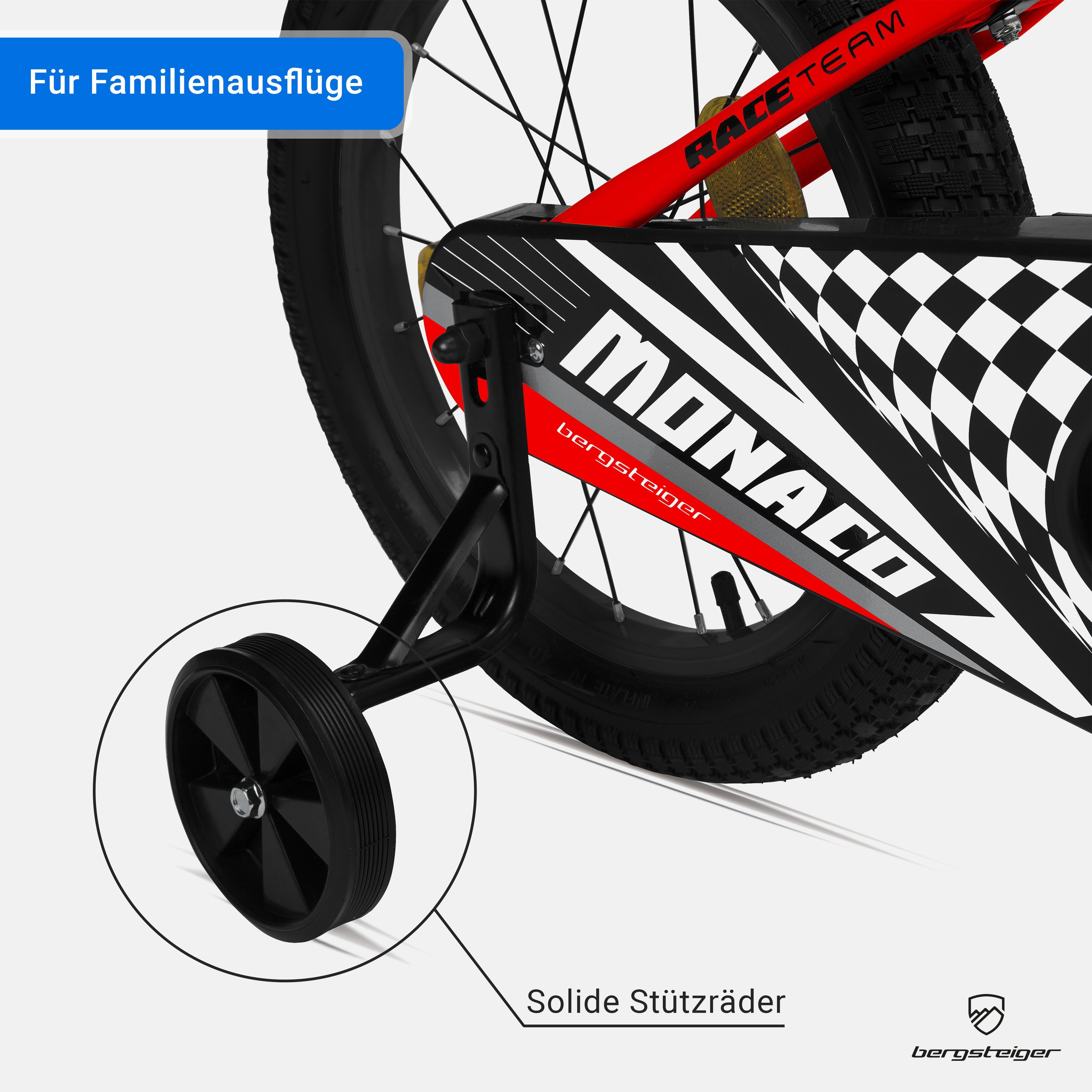 bergsteiger Kinderfahrrad Monaco 16 Zoll, geeignet für 4, 5, 6 Jahre, BMX, 1 Gang, V-Brakes, Trinkflasche