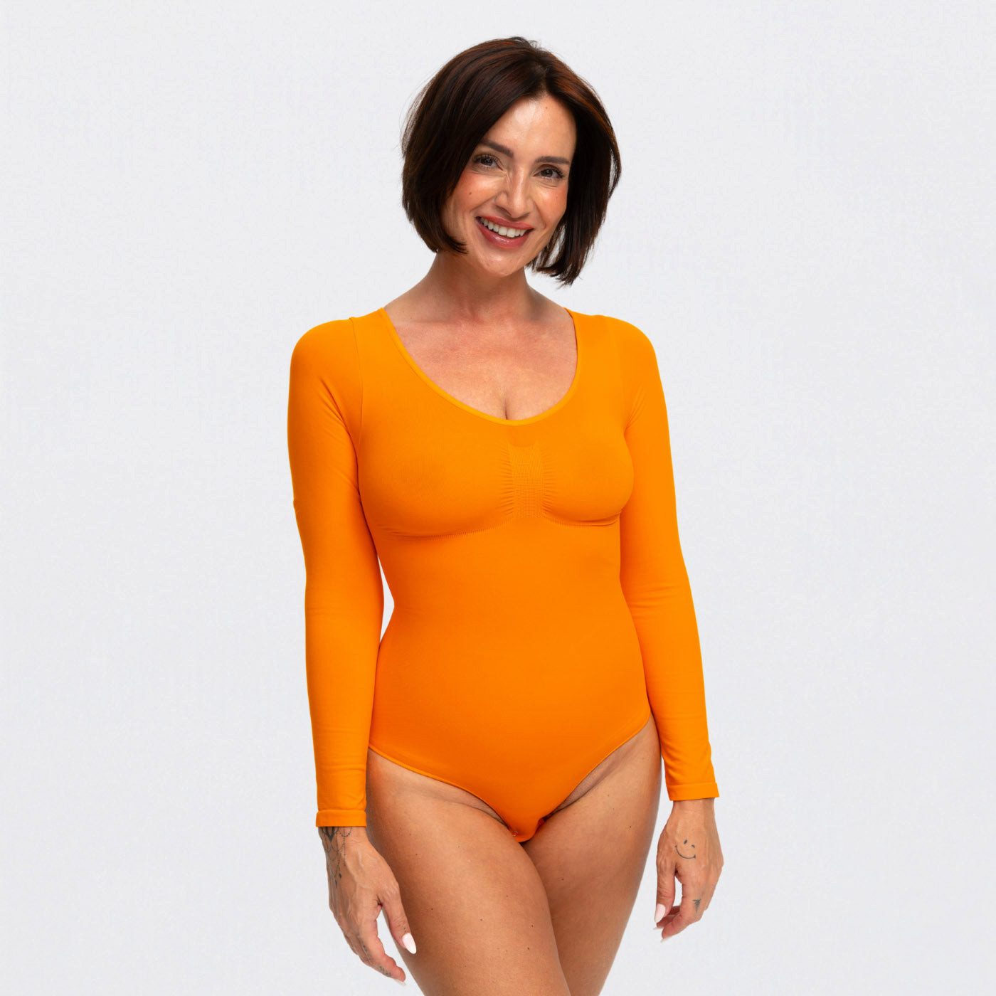 Creamy Fabrics Miederbody Bodysuit Sculpting Shapewear Longsleeve mit String (2)-Sunset Orange- (1-tlg) Figurformend
