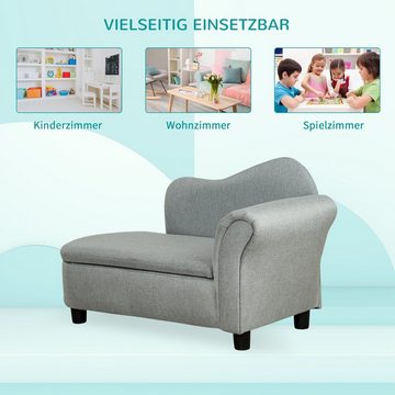 HOMCOM Sessel Kindermöbel, Kinderstuhl, Leinenoptik, Massivholz, Hellgrau (Kindercouch, 1-St., Chaiselongue für Kinder 1.5-3 Jahre), 80L x 40B x 49H cm