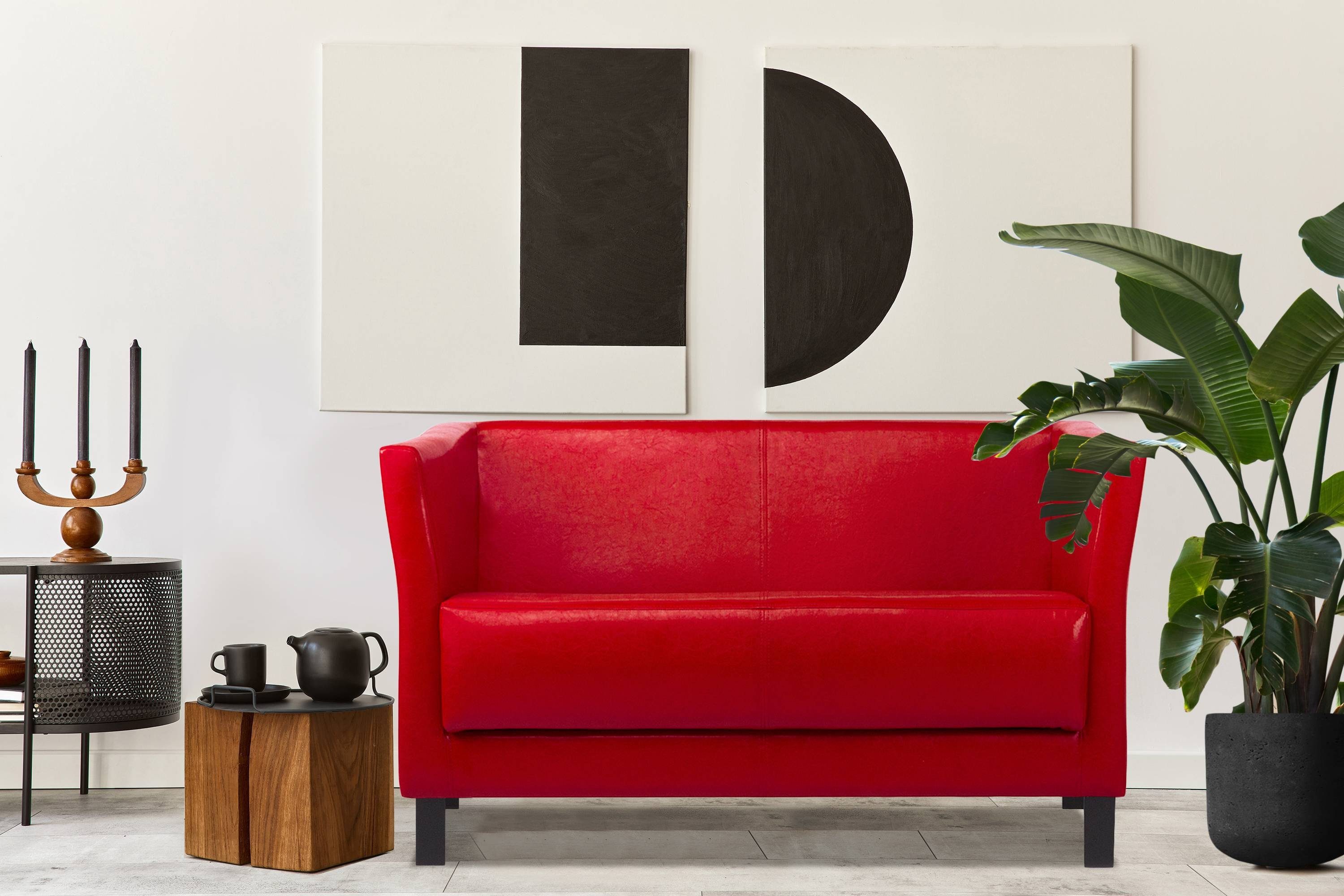 Konsimo 2-Sitzer ESPECTO Kunstleder, | Sofa Personen, weiche hohe 2 rot rot Massivholzbeine hohe und Sitzfläche Rückenlehne