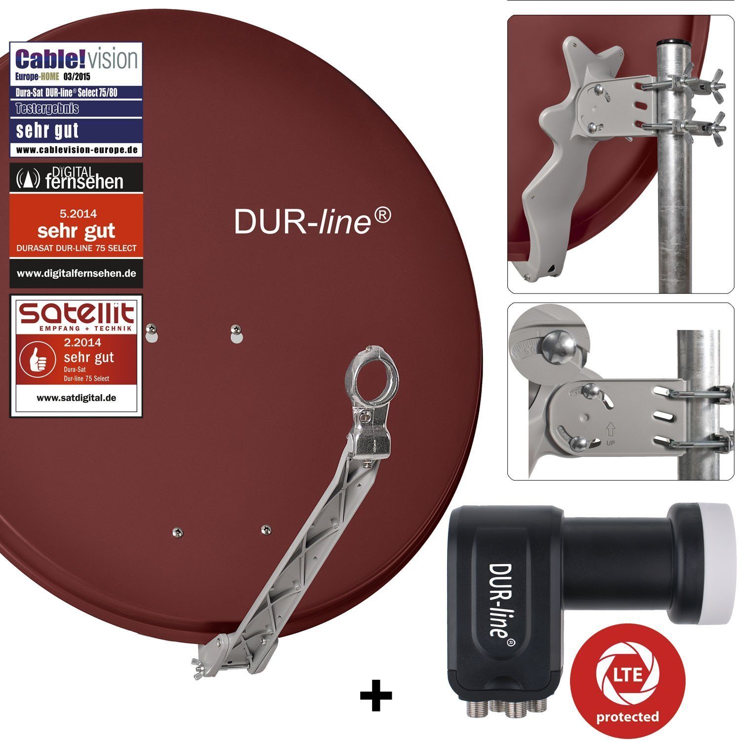 DUR-line DUR-line 4 Teilnehmer Set - Qualitäts-Alu-Satelliten-Komplettanlage - Sat-Spiegel