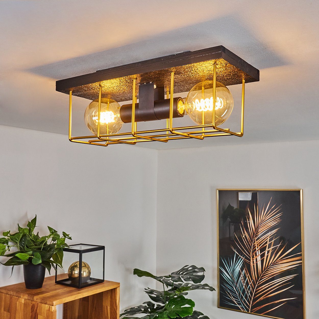 Holz moderne Lichteffekt, ohne Leuchte 2xE27 Wandlampe aus Wandleuchte hofstein Leuchtmittel, »Uffogliano« Metall Metallschirm mit in und und Schwarz/Gold,