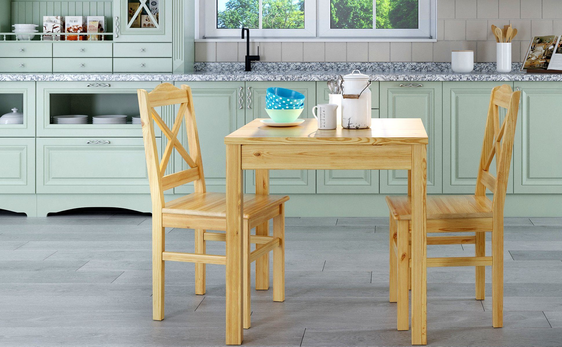 ERST-HOLZ Essgruppe Gemütliches Tisch-& Stuhlset Kiefer günstig online kaufen