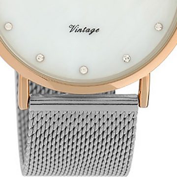 OOZOO Quarzuhr Oozoo Damen Armbanduhr silber, Damenuhr rund, groß (ca. 40mm) Edelstahlarmband, Elegant-Style