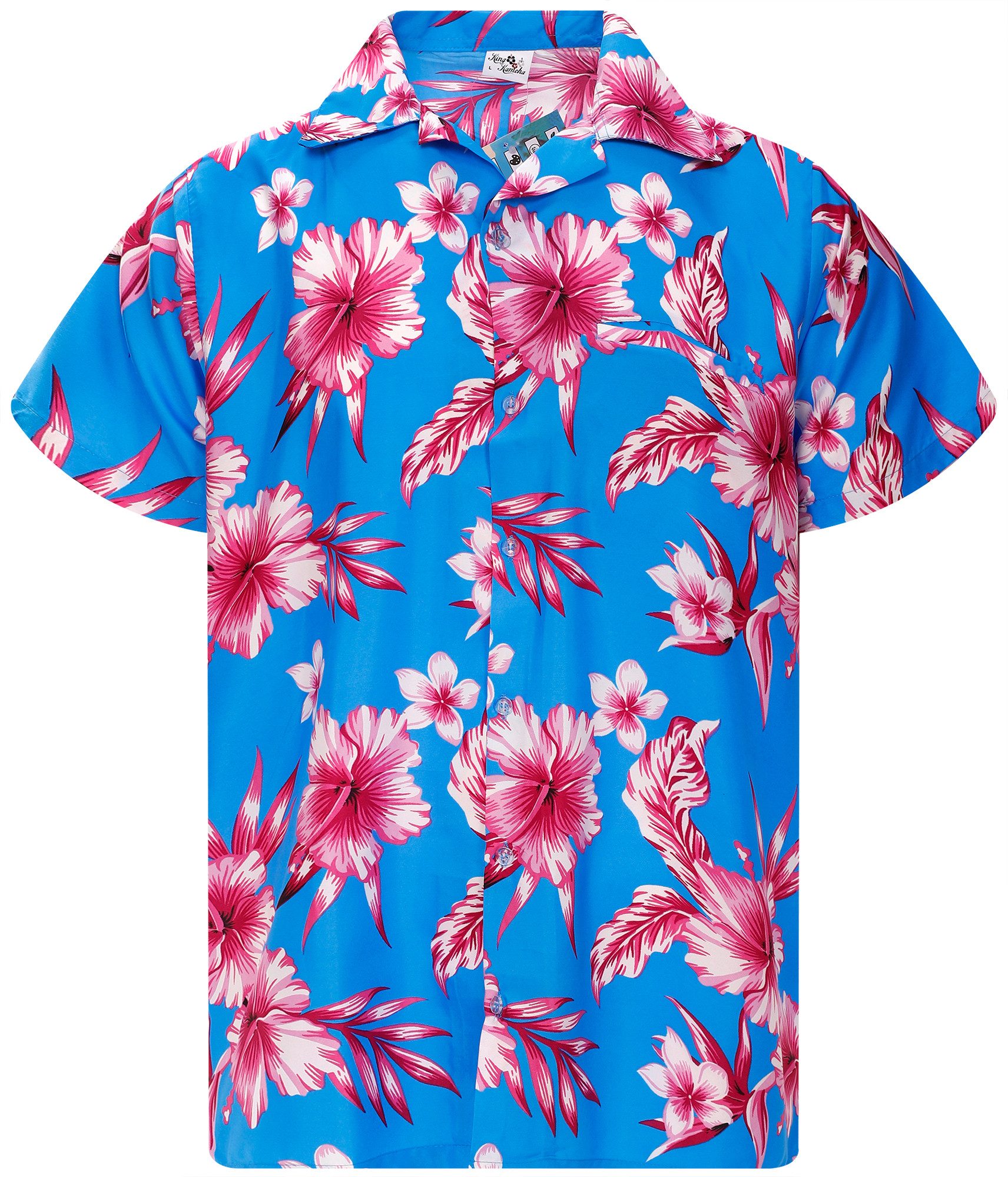 King Kameha Hawaiihemd Mono Flowers Funky Hawaii-Hemd Herren Kurzarm Front-Tasche Unisex