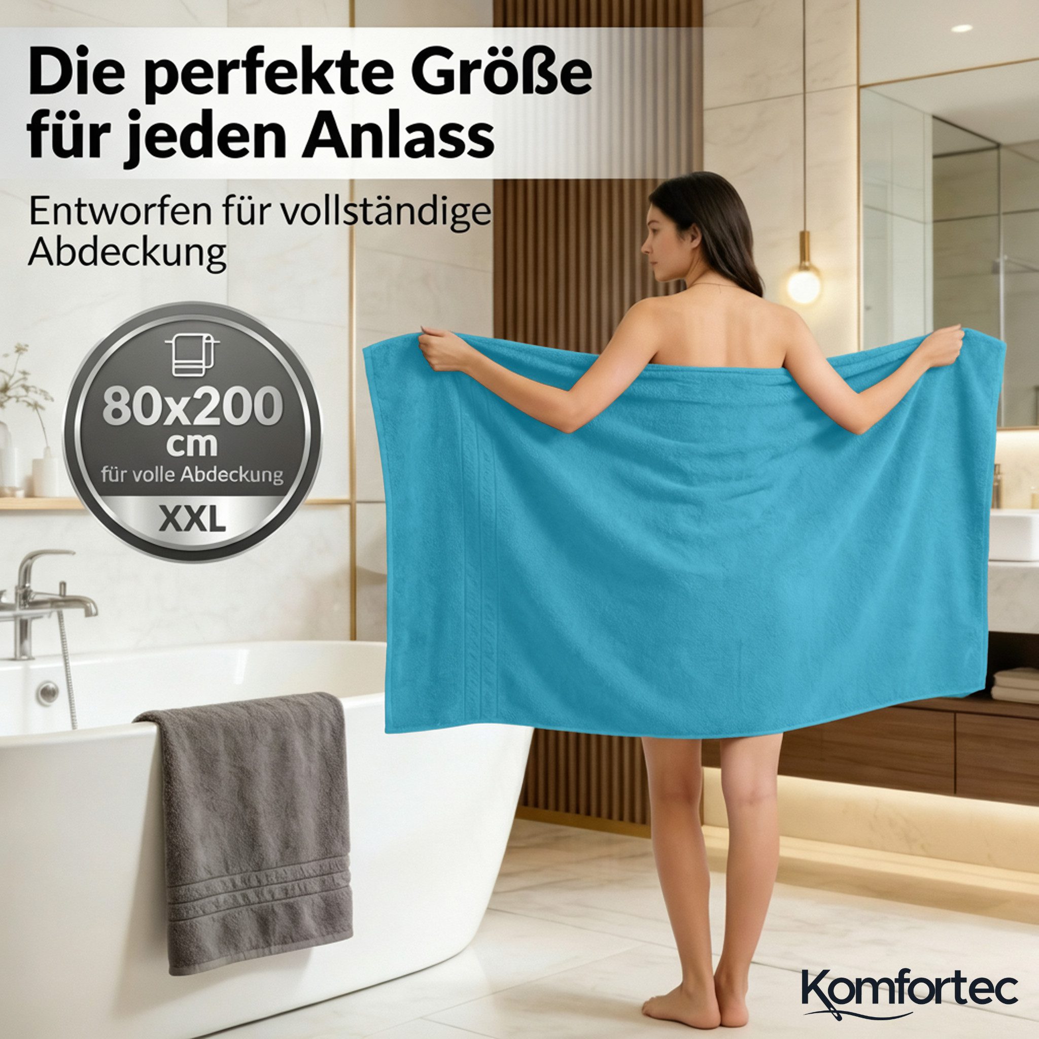 Komfortec Saunatuch Frotte aus 100% Baumwolle, Frottee (Packung, 2-St), 80x200 Saunatücher set XXL, Weich, Schnelltrocknend