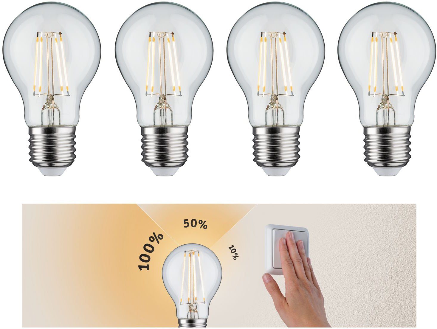 Paulmann LED-Leuchtmittel 4er Pack 4,5W E27 3step dimmbar klar, E27, 4 St.,  Warmweiß | Leuchtmittel