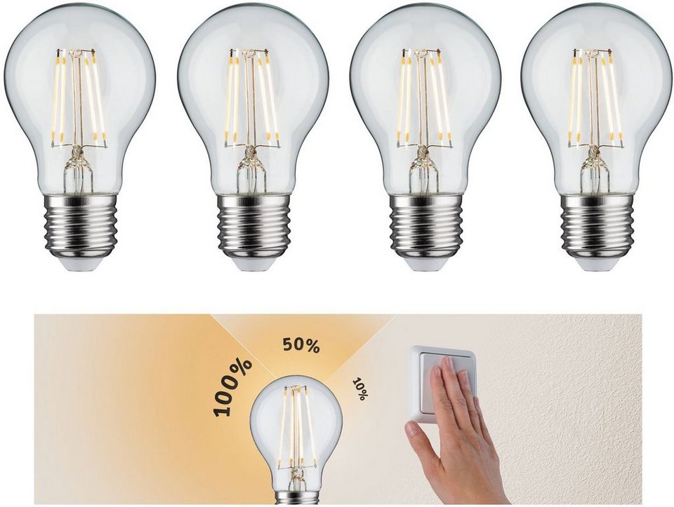 Paulmann LED-Leuchtmittel 4er Pack 4,5W E27 3step dimmbar klar, E27, 4 St.,  Warmweiß