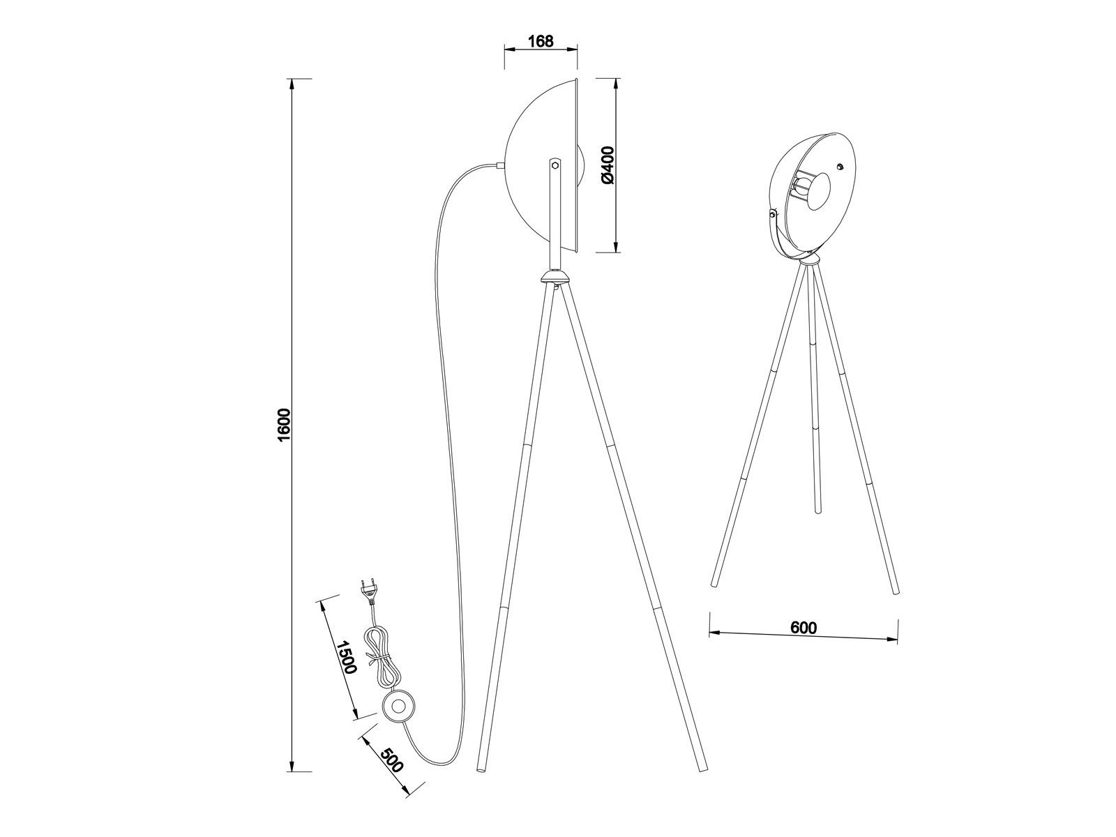 meineWunschleuchte LED Stehlampe, Dimmfunktion, LED Dreibein Industrial 160cm Tripod wechselbar, Golden Höhe Fabriklampe Style Schwarz Warmweiß