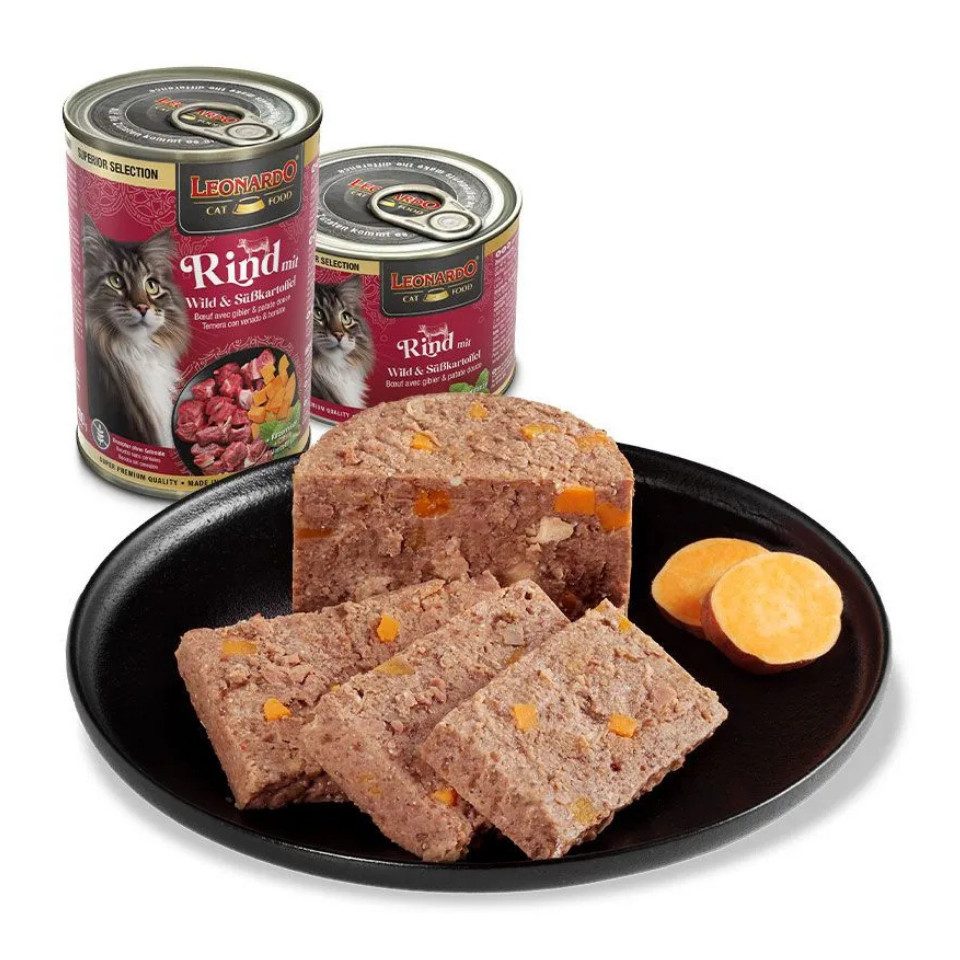 Leonardo Catfood Rind mit Wild & Süßkartoffel - getreidefreies Nassfutter 6x200g, Nassfutter für: Katzen