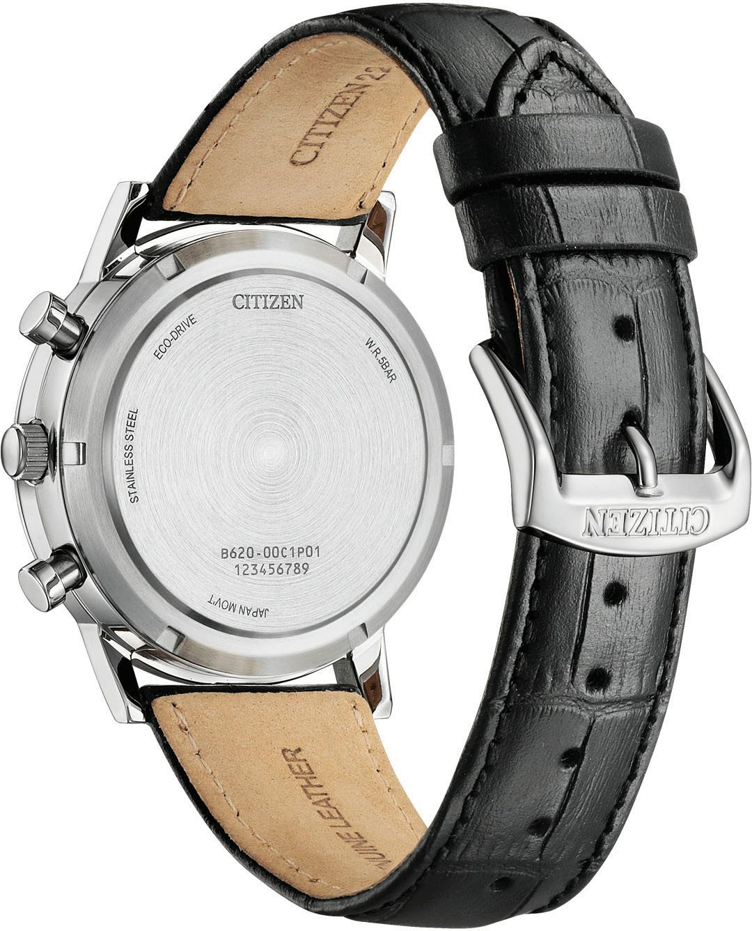 Citizen Chronograph CA4630-02A, Armbanduhr, Solar, Herrenuhr, Lederarmband, analog, Tag, Stoppfunktion