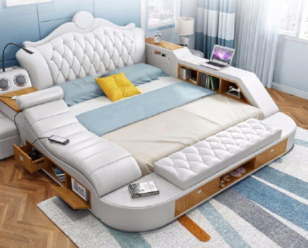 JVmoebel Bett, Doppel Luxus Design Bett Polster Betten 180x200 Multifunktion Weiß